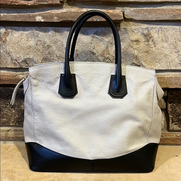 COPY - Cuir Rose Italian Leather Bone and Black Top Handle Tote Bag - Picture 1 of 16
